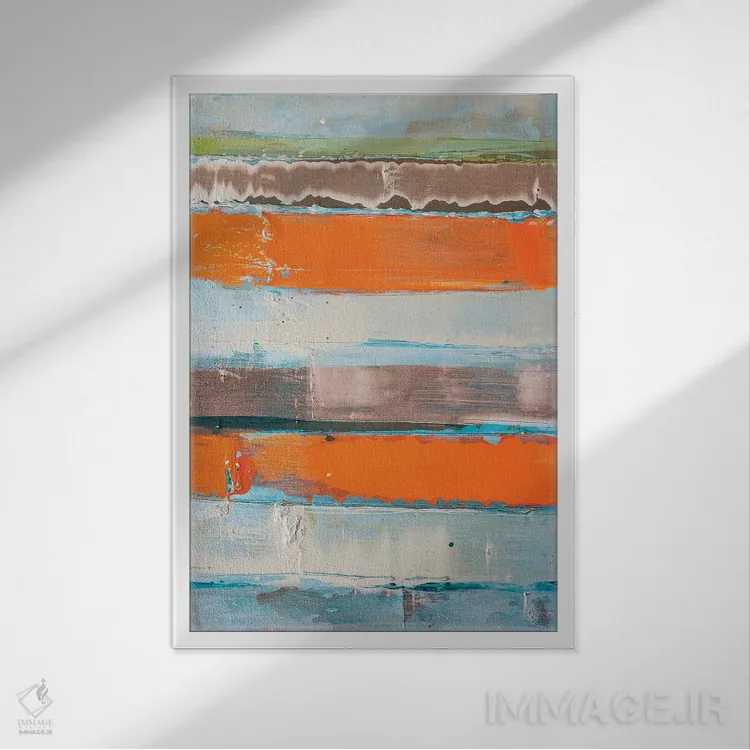 تابلو انتزاعی هم بندی نارنجی راه راه جدید اثر کنت یانگستروم - نمای قابدار سفید