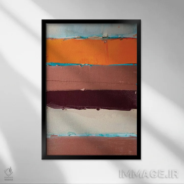 تابلو انتزاعی نارنجی راه راه جدید I اثر کنت یانگستروم - نمای قابدار مشکی
