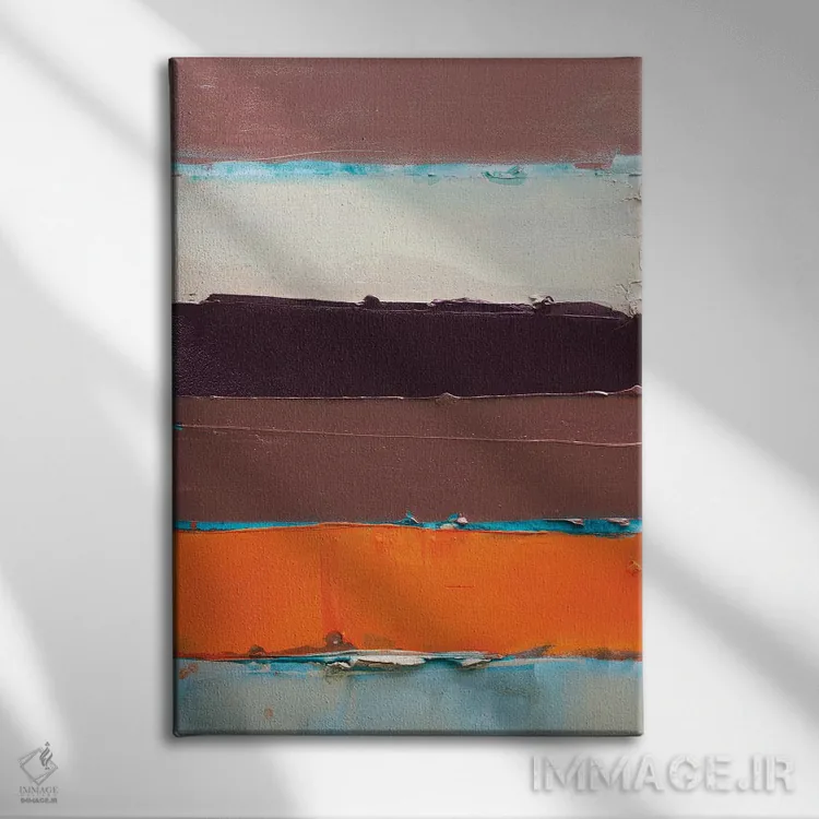 تابلو انتزاعی نارنجی راه راه جدید II اثر کنت یانگستروم - نمای روبهرو روی دیوار