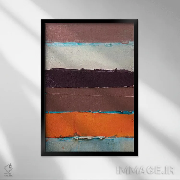 تابلو انتزاعی نارنجی راه راه جدید II اثر کنت یانگستروم - نمای قابدار مشکی