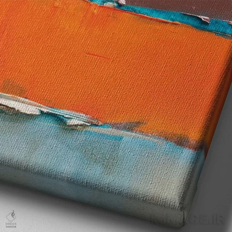 تابلو انتزاعی نارنجی راه راه جدید II اثر کنت یانگستروم - نمای نزدیک بافت بوم