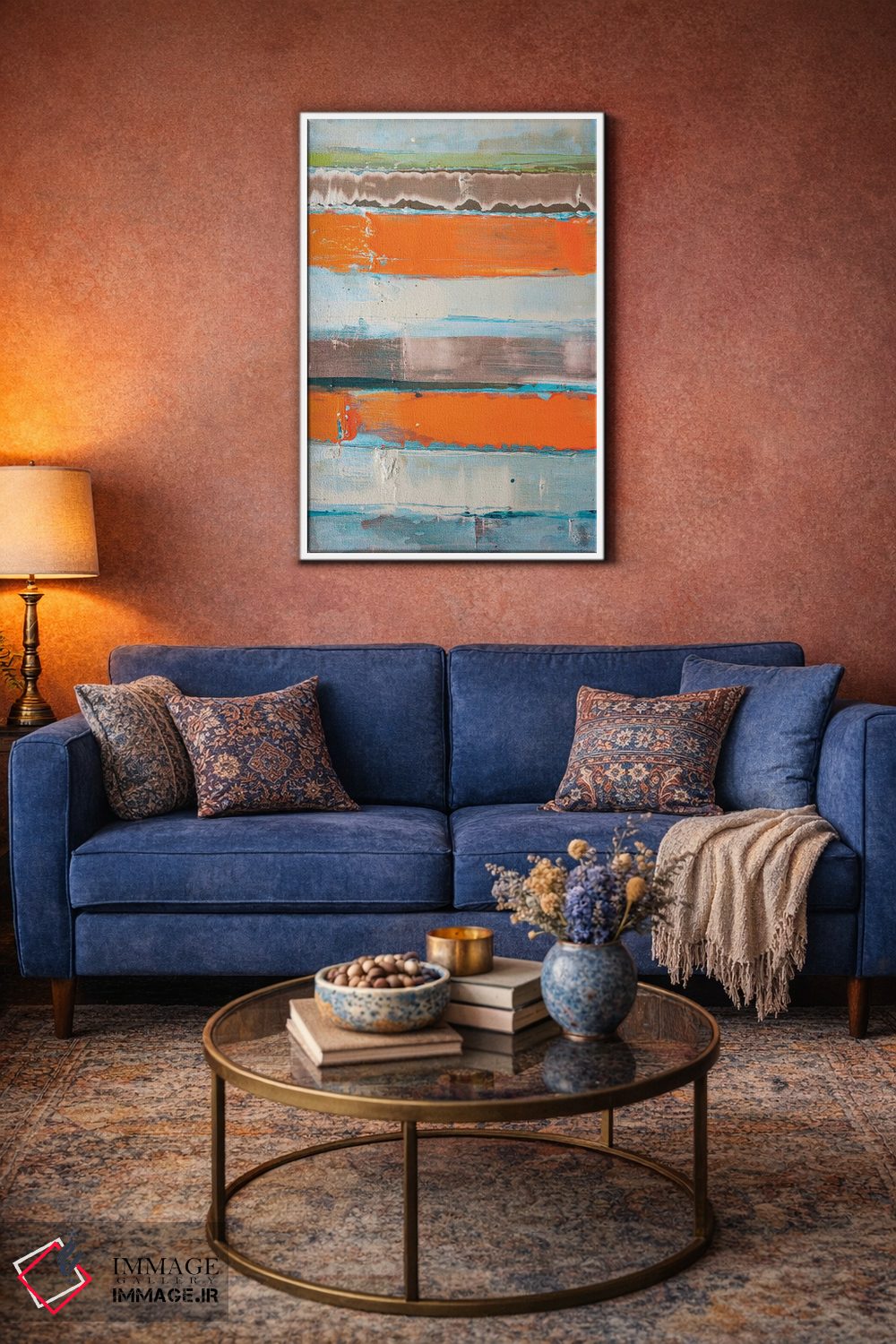 تابلو انتزاعی هم بندی نارنجی راه راه جدید اثر کنت یانگستروم - D3W