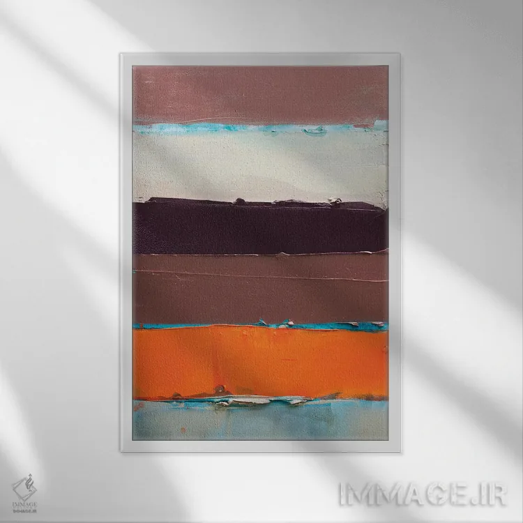 تابلو انتزاعی نارنجی راه راه جدید II اثر کنت یانگستروم - نمای قابدار سفید