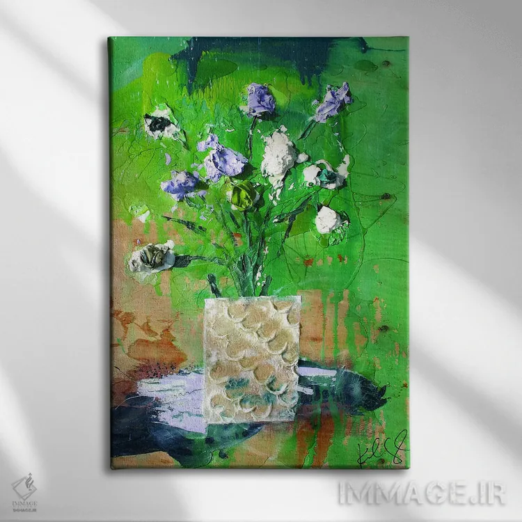 تابلو انتزاعی گل های کم نور اثر کنت یانگستروم - نمای روبهرو روی دیوار
