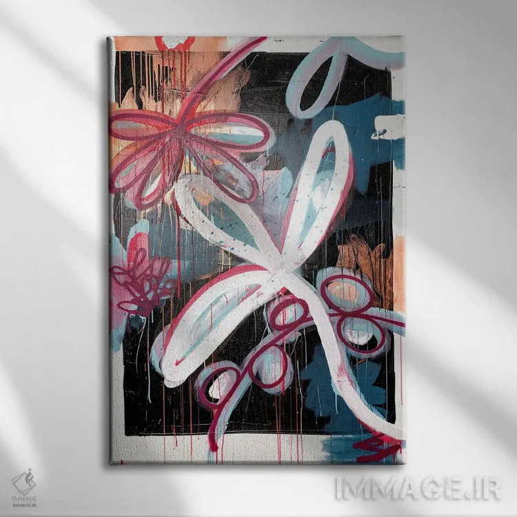 تابلو انتزاعی گل انتزاعی اثر کنت یانگستروم - نمای روبهرو روی دیوار