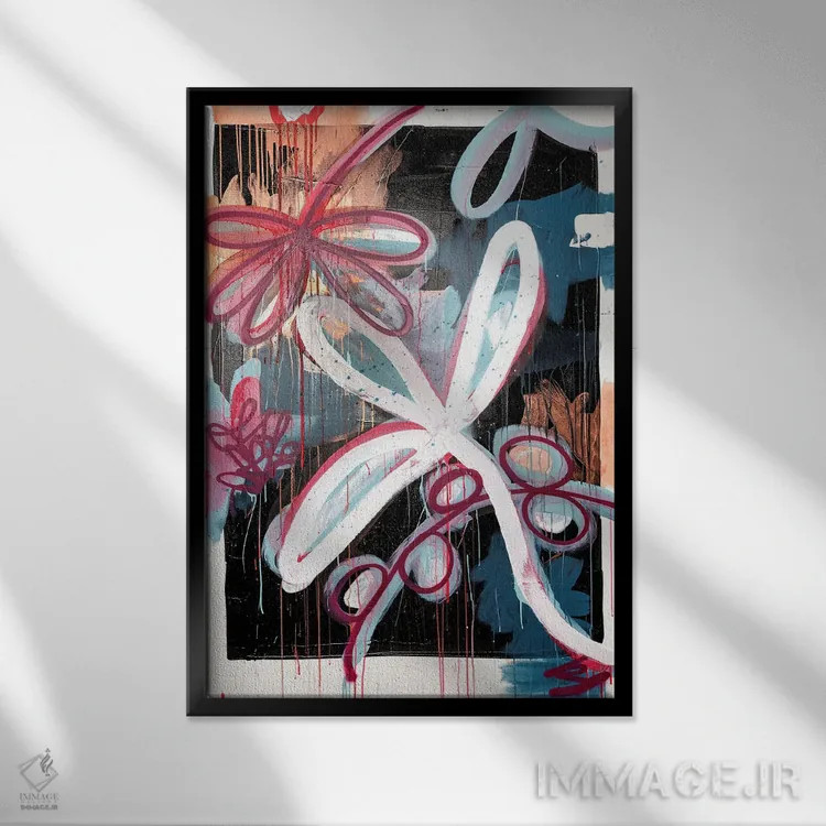 تابلو انتزاعی گل انتزاعی اثر کنت یانگستروم - نمای قابدار مشکی