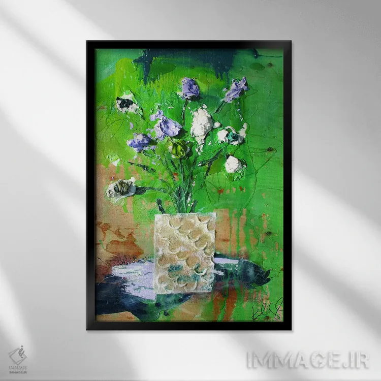 تابلو انتزاعی گل های کم نور اثر کنت یانگستروم - نمای قابدار مشکی