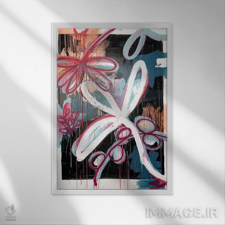 تابلو انتزاعی گل انتزاعی اثر کنت یانگستروم - نمای قابدار سفید