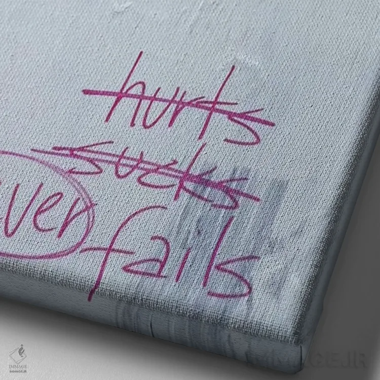 تابلو انتزاعی عشق درد دارد؟ بد است؟ هرگز شکست نمی خورد اثر کنت یانگستروم - نمای نزدیک بافت بوم