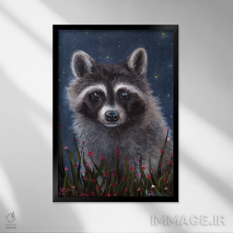 تابلو دکوراتیو راکون اثر کایرا ویلسون - نمای قابدار مشکی