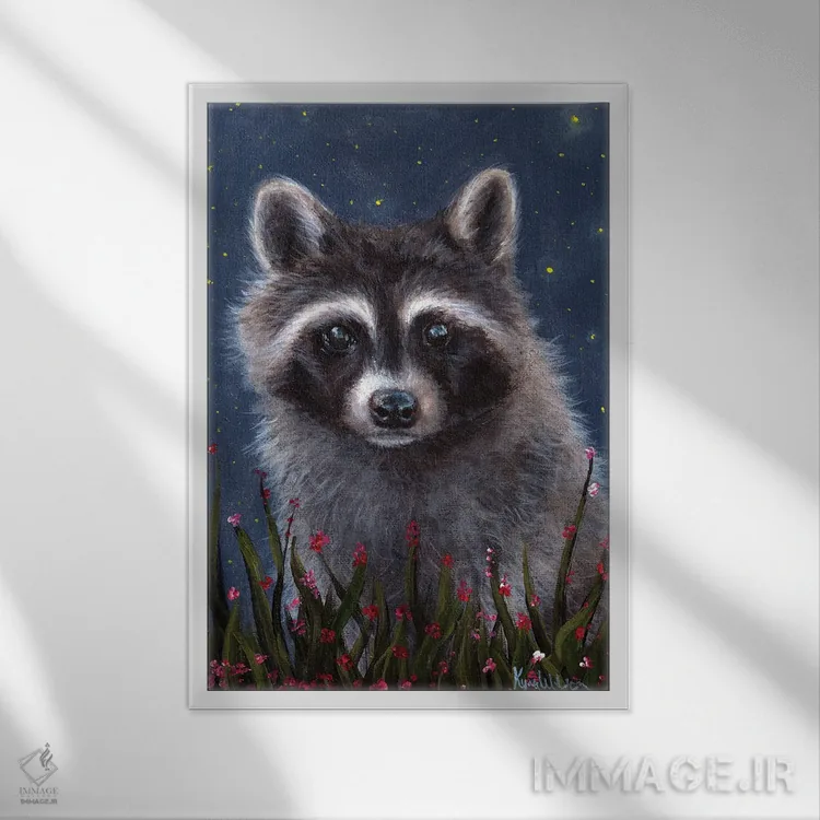 تابلو دکوراتیو راکون اثر کایرا ویلسون - نمای قابدار سفید