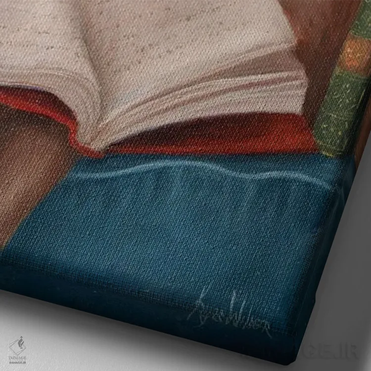 تابلو دکوراتیو استراحت با کتاب اثر کایرا ویلسون - نمای نزدیک بافت بوم