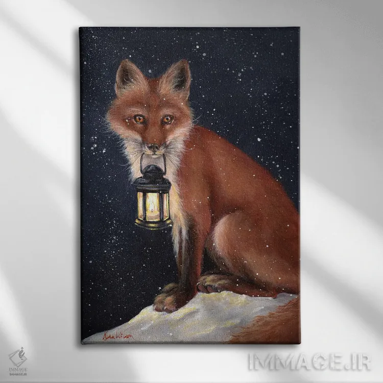 تابلو دکوراتیو روباه و فانوس اثر کایرا ویلسون - نمای روبهرو روی دیوار