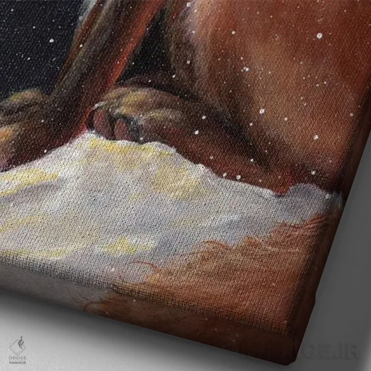 تابلو دکوراتیو روباه و فانوس اثر کایرا ویلسون - نمای نزدیک بافت بوم