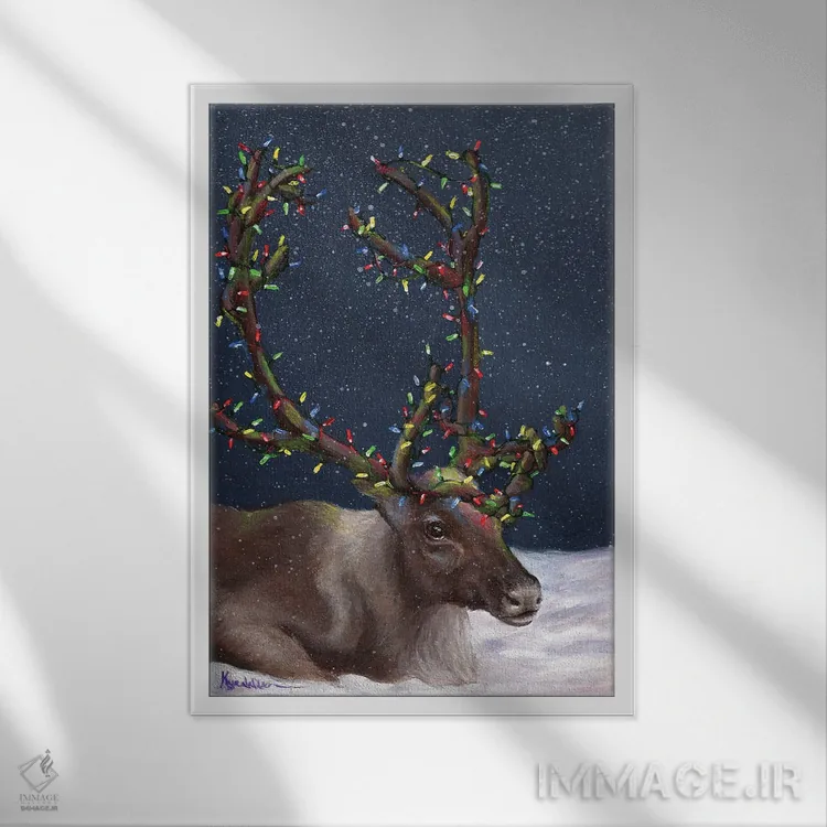 تابلو دکوراتیو گوزن شمالی ۲ اثر کایرا ویلسون - نمای قابدار سفید