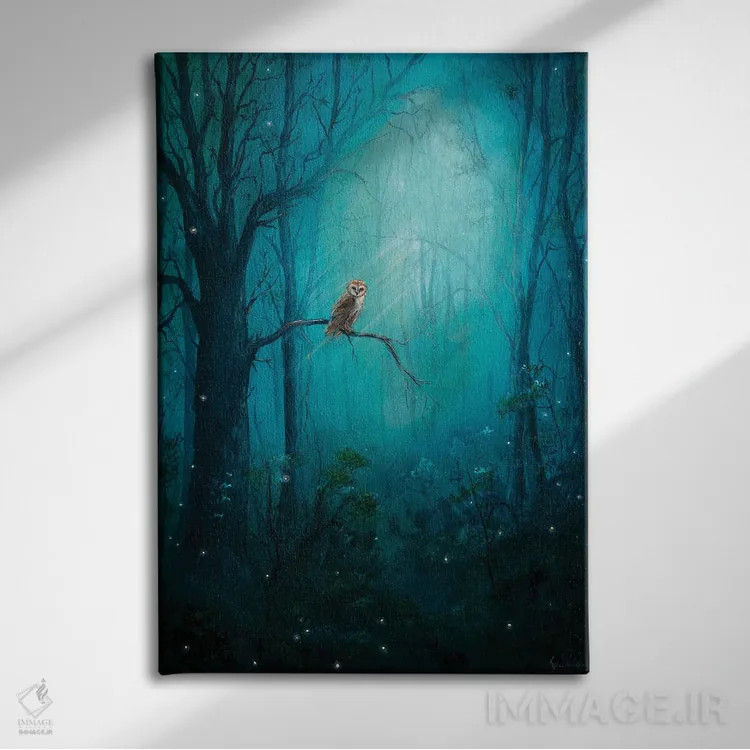 تابلو دکوراتیو جغد جنگلی اثر کایرا ویلسون - نمای روبهرو روی دیوار