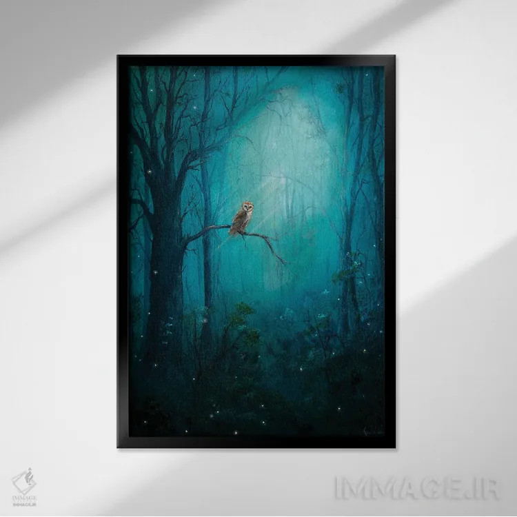 تابلو دکوراتیو جغد جنگلی اثر کایرا ویلسون - نمای قابدار مشکی