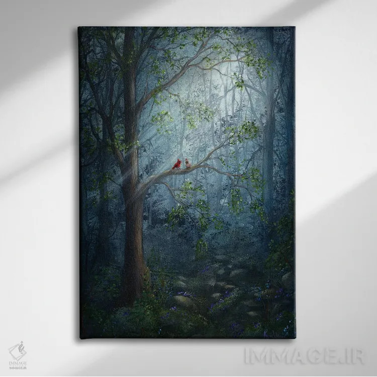 تابلو دکوراتیو جفت جنگلی اثر کایرا ویلسون - نمای روبهرو روی دیوار