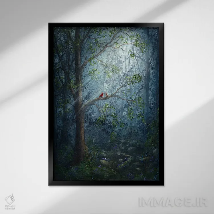 تابلو دکوراتیو جفت جنگلی اثر کایرا ویلسون - نمای قابدار مشکی