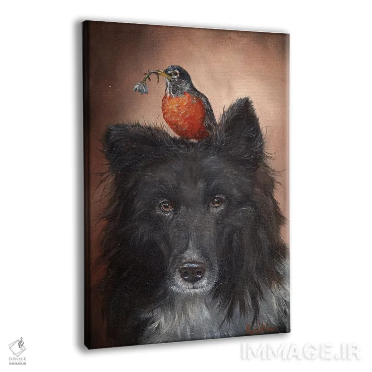 تابلو دکوراتیو سگ و سینه سرخ اثر کایرا ویلسون - نمای پرسپکتیو محصول