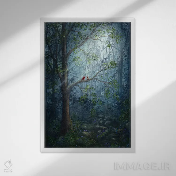 تابلو دکوراتیو جفت جنگلی اثر کایرا ویلسون - نمای قابدار سفید