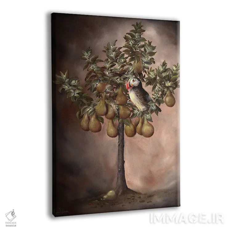 تابلو دکوراتیو پافین در درخت گلابی اثر کایرا ویلسون - نمای پرسپکتیو محصول