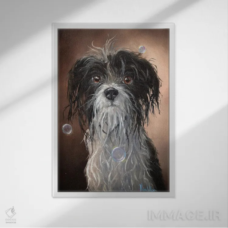 تابلو دکوراتیو سگ خیس اثر کایرا ویلسون - نمای قابدار سفید