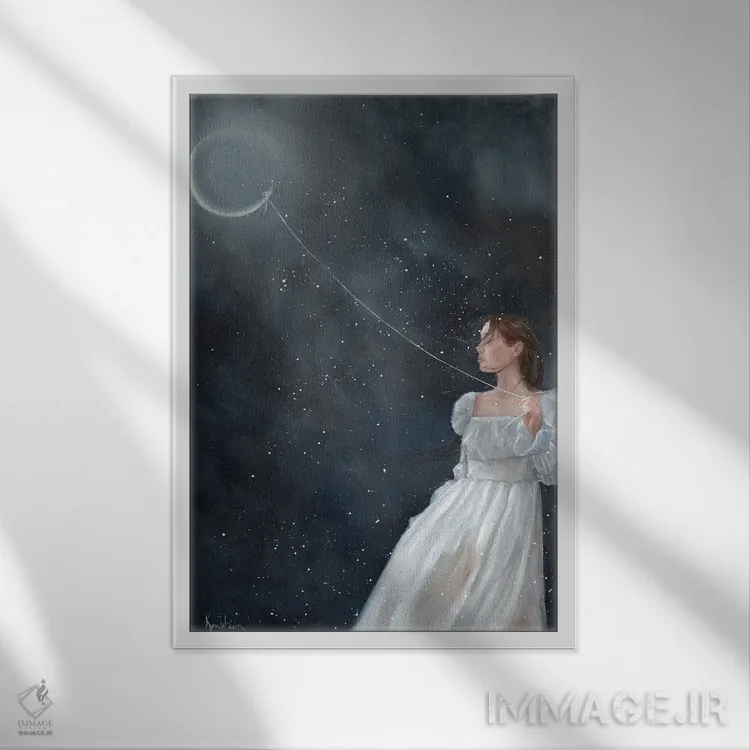 تابلو دکوراتیو پرواز کن به سوی ماه اثر کایرا ویلسون - نمای قابدار سفید