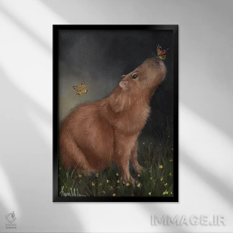 تابلو دکوراتیو کاپیبارا اثر کایرا ویلسون - نمای قابدار مشکی