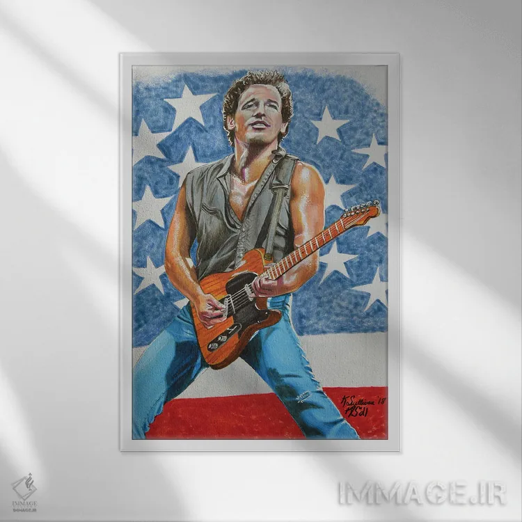 تابلو دکوراتیو بروس اسپرینگستین اثر کتی سالیوان - نمای قابدار سفید