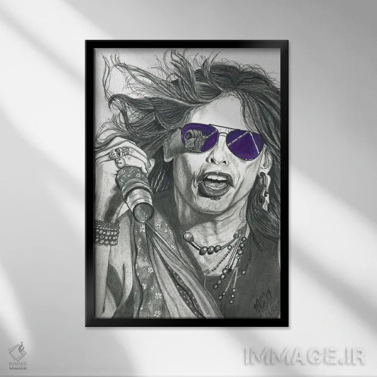 تابلو دکوراتیو استیون تایلر اثر کتی سالیوان - نمای قابدار مشکی