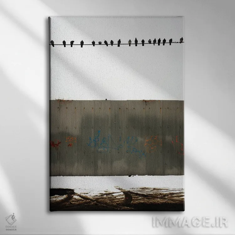 تابلو دکوراتیو پرندگان در افق های یخ زده اثر کنزو ایجیری - نمای روبهرو روی دیوار