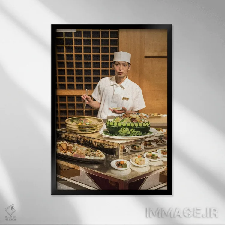 تابلو دکوراتیو مرد غذا اثر کنزو ایجیری - نمای قابدار مشکی