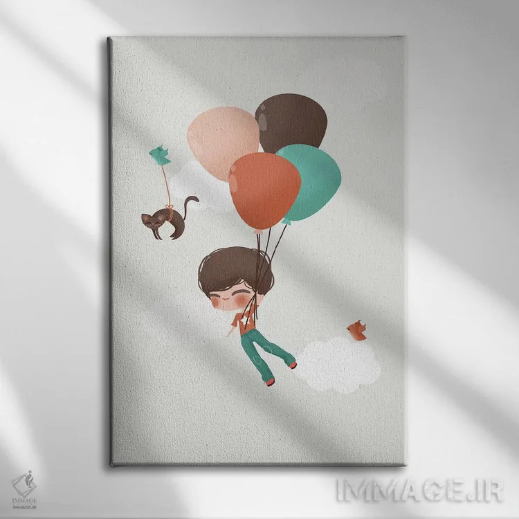 تابلو مینیمال پسر در میان ابرها اثر کانزیلو - نمای روبهرو روی دیوار