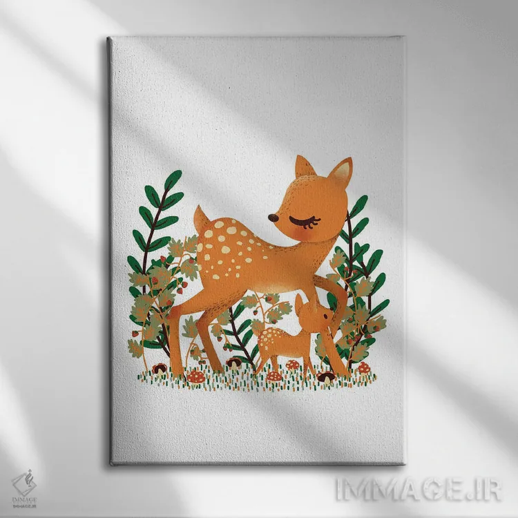 تابلو دکوراتیو گوزن ماده و فرزندش اثر کانزیلو - نمای روبهرو روی دیوار