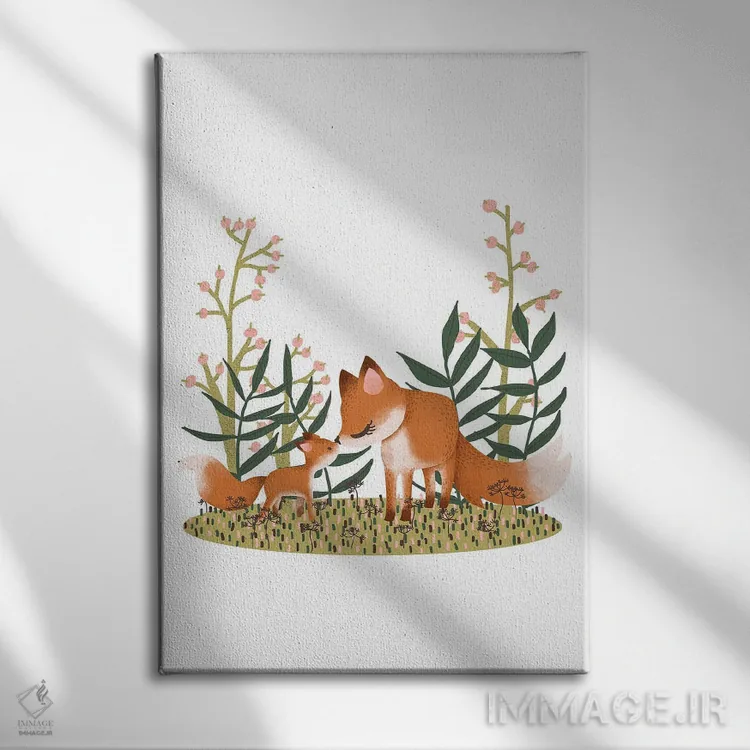 تابلو دکوراتیو روباه مادر و بچه اش اثر کانزیلو - نمای روبهرو روی دیوار