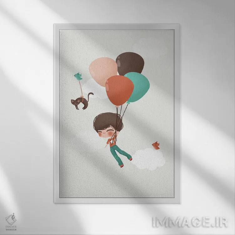 تابلو مینیمال پسر در میان ابرها اثر کانزیلو - نمای قابدار سفید