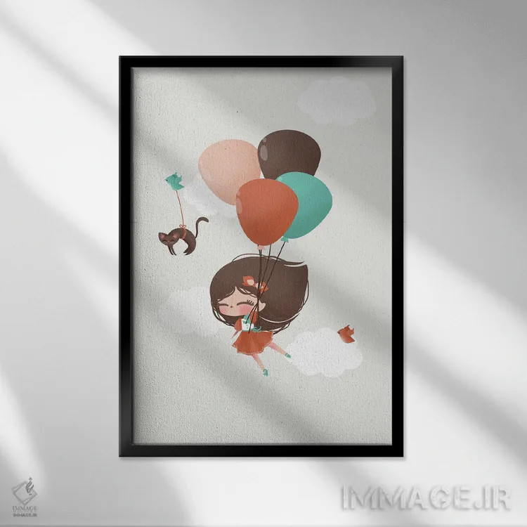 تابلو مینیمال دختر میان ابرها اثر کانزیلو - نمای قابدار مشکی