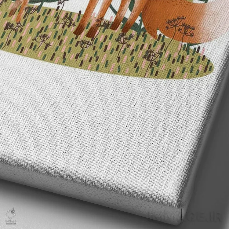 تابلو دکوراتیو روباه مادر و بچه اش اثر کانزیلو - نمای نزدیک بافت بوم