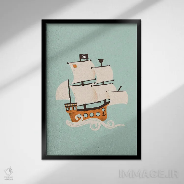 تابلو مینیمال کشتی دزدان دریایی اثر کانزیلو - نمای قابدار مشکی