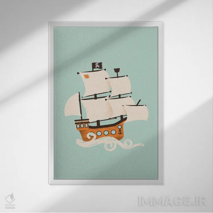 تابلو مینیمال کشتی دزدان دریایی اثر کانزیلو - نمای قابدار سفید
