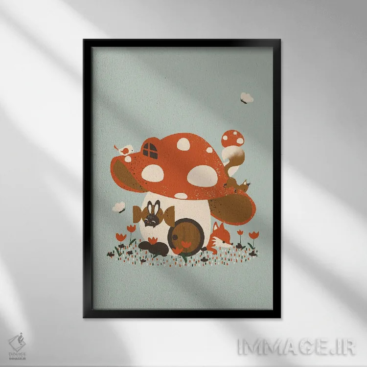 تابلو مینیمال خانه قارچی اثر کانزیلو - نمای قابدار مشکی