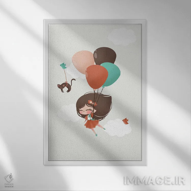 تابلو مینیمال دختر میان ابرها اثر کانزیلو - نمای قابدار سفید