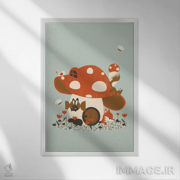 تابلو مینیمال خانه قارچی اثر کانزیلو - نمای قابدار سفید