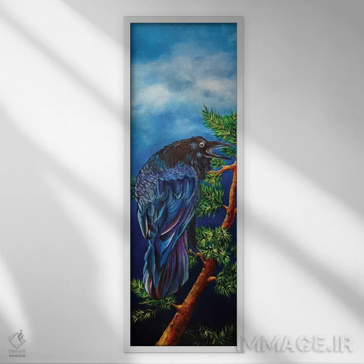 تابلو دکوراتیو کلاغ نشسته اثر جیل و رابرت پانکی - نمای قابدار سفید