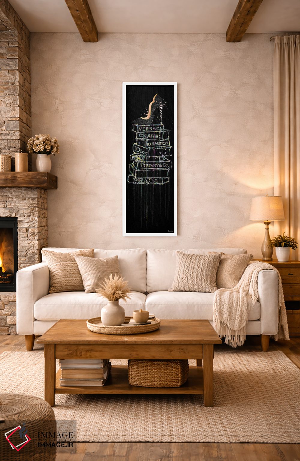 تابلو دکوراتیو آشوب زیبای کفش پاشنه بلند و کتاب های مد اثر پوماکای بارون - D1W