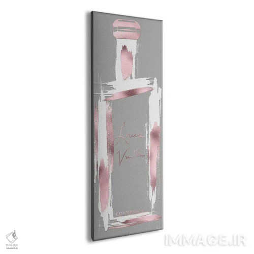 تابلو دکوراتیو بطری شامپاین لوییس رزگلد و سفید بر زمینه خاکستری و کهنه اثر پوماکای بارون - نمای پرسپکتیو محصول