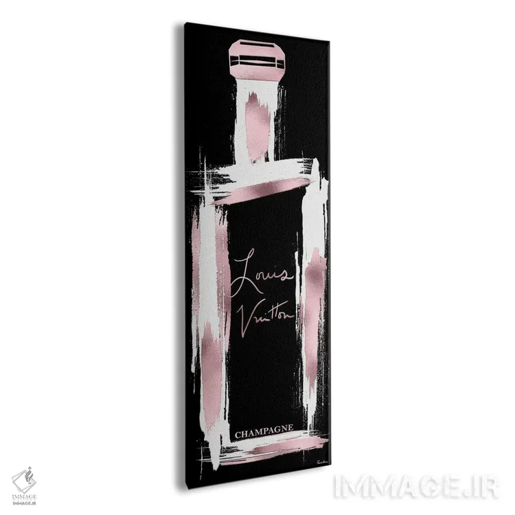 تابلو دکوراتیو بطری شامپاین لوییس رزگلد و سفید بر زمینه مشکی و کهنه اثر پوماکای بارون - نمای پرسپکتیو محصول