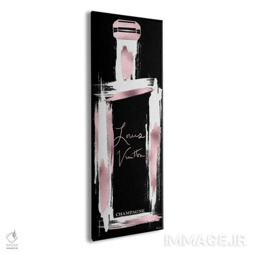تابلو دکوراتیو بطری شامپاین لوییس رزگلد و سفید بر زمینه مشکی و کهنه اثر پوماکای بارون - نمای پرسپکتیو محصول