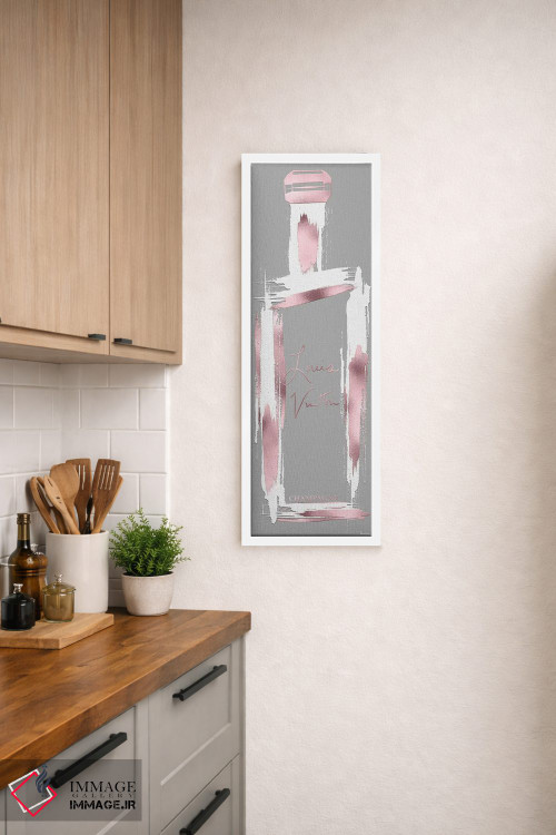 تابلو دکوراتیو بطری شامپاین لوییس رزگلد و سفید بر زمینه خاکستری و کهنه اثر پوماکای بارون - D2W